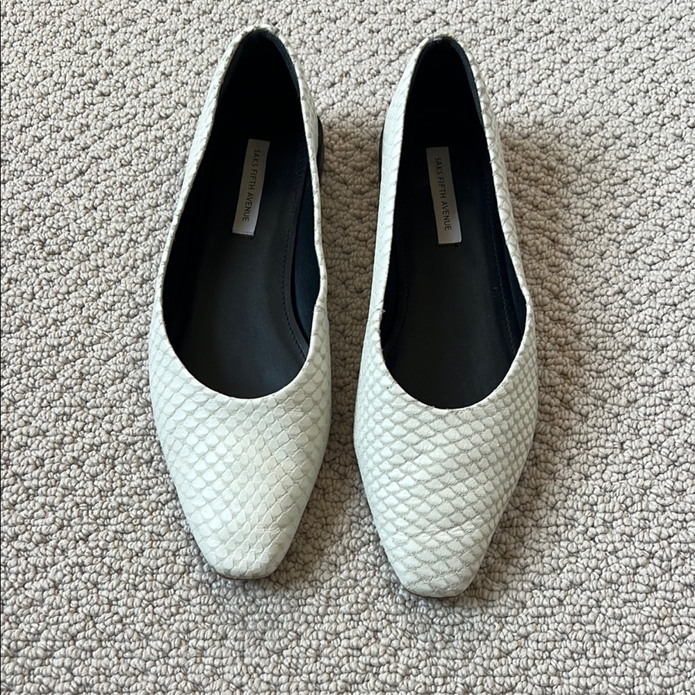 Saks Fifth Avenue Cream Textured Pointed-Toe Flats